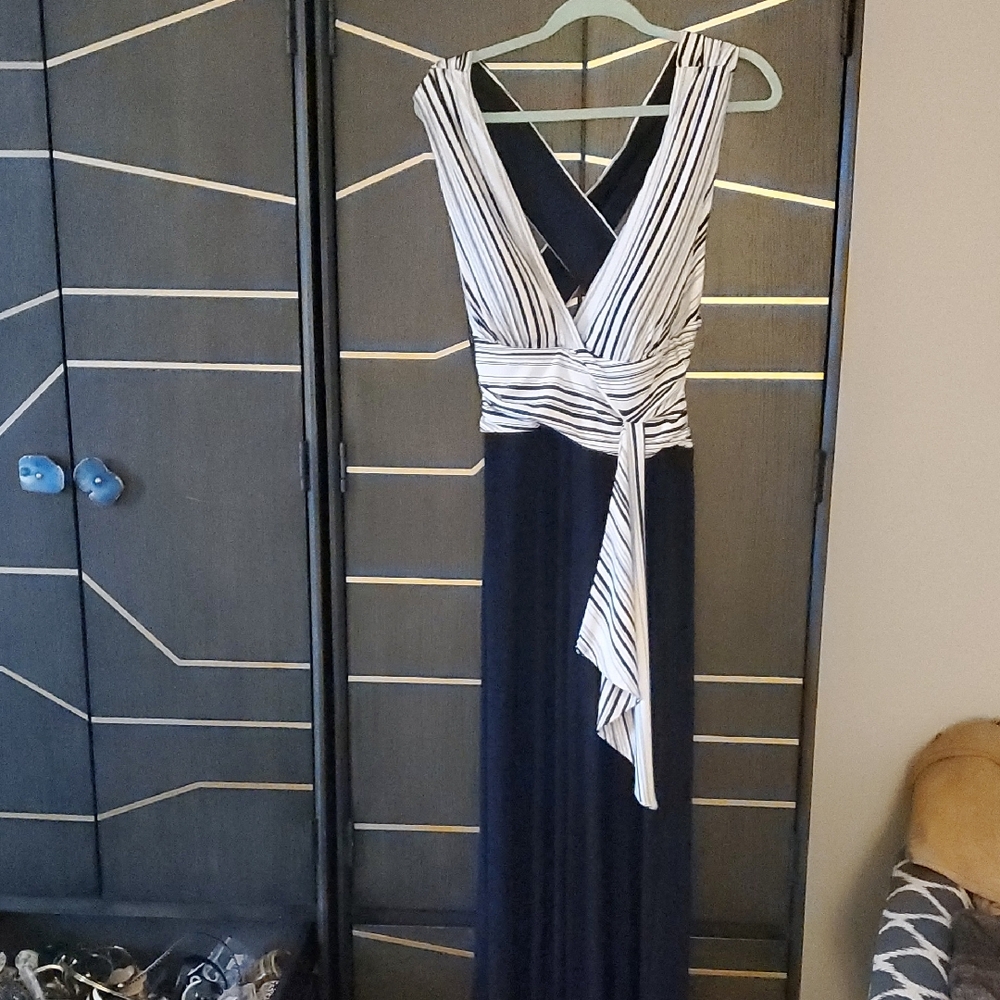 Black and White Striped Wrap Maxi Dress